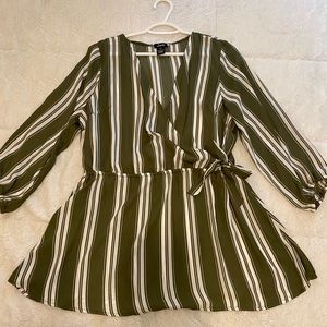 Olive Green & White striped blouse